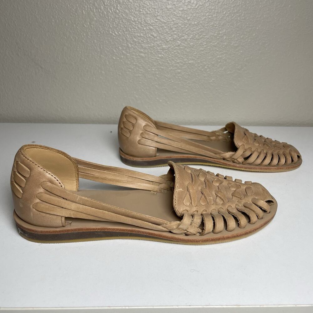 Anthropologie Nisolo Women’s Leather Huarache Sandals Woven Almond Color Sz 6